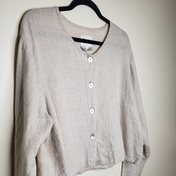 Flax| 100% Linen Button down Top in size Large - Picture 2 of 7